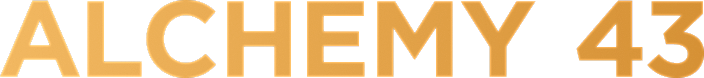Golden text of "ALCHEMY 43" on black background.