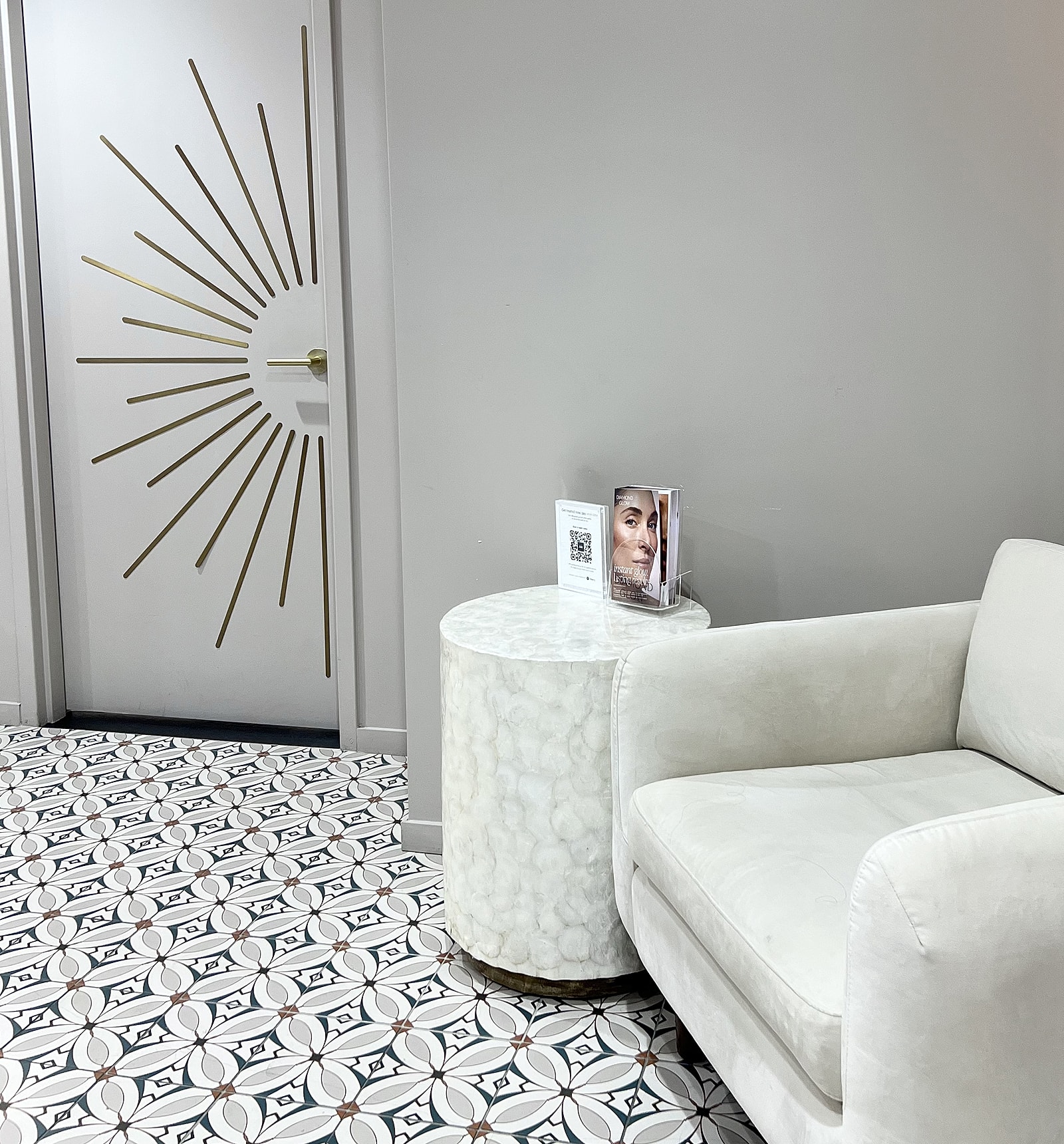 Modern waiting area with stylish decor elements.